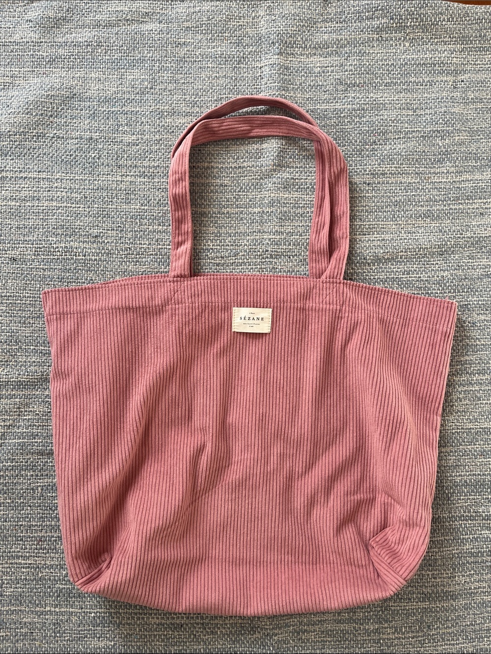 Sézane La Maille Pink Corduroy Tote Bag